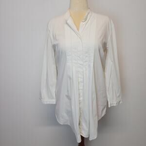 Peserico Pleated Stretch Tunic Size 48 12 Ivory 3/4 Sleeve Collarless Italy